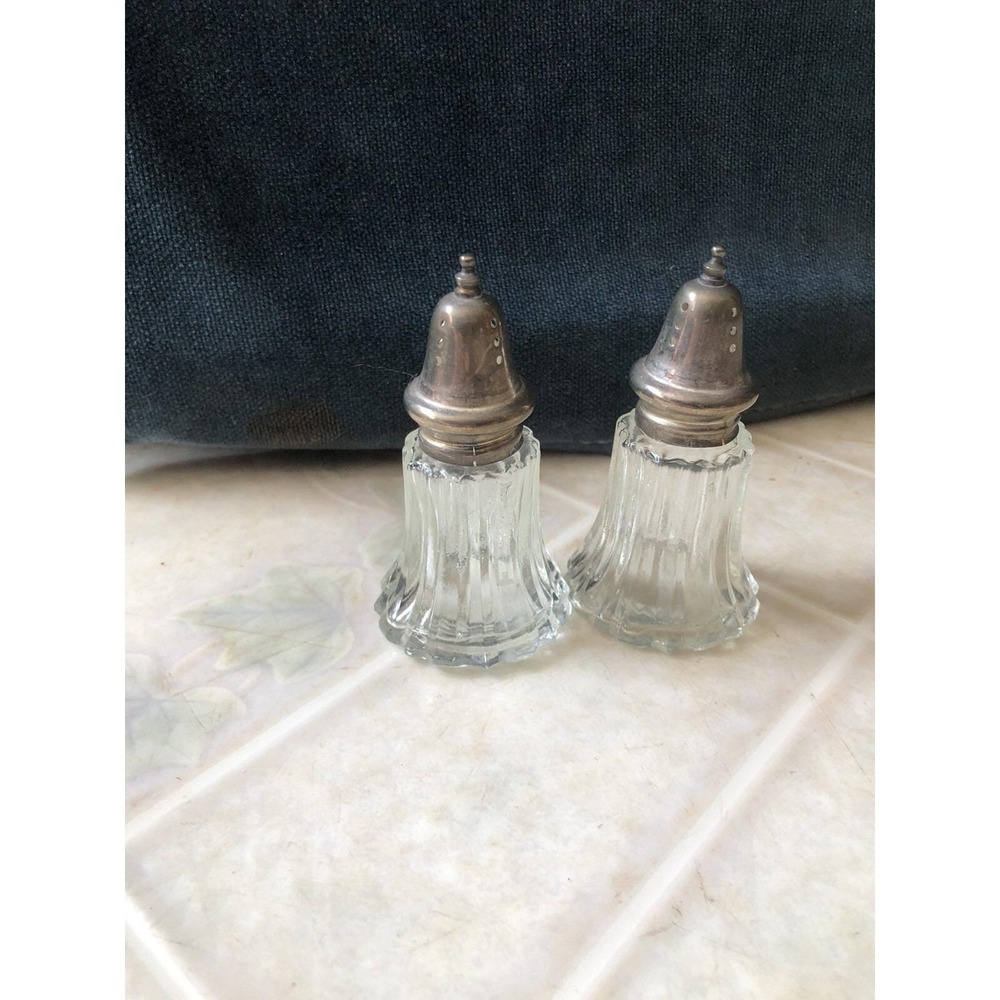 Vintage Salt & Pepper Shakers Glass with Silver Plated Tops Made in Hong Kong